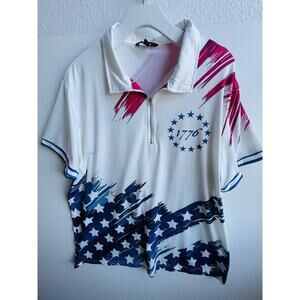 OUKU Men’s 1776 Patriot American Flag Polo Shirt XXL – Red White Blue